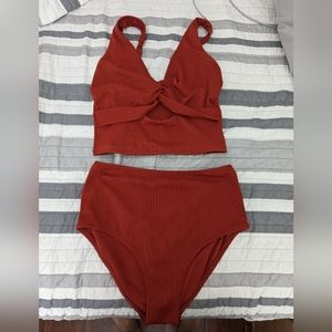 Old Navy Ribbed Rust Bathing Suit Set Tankini Keyhole